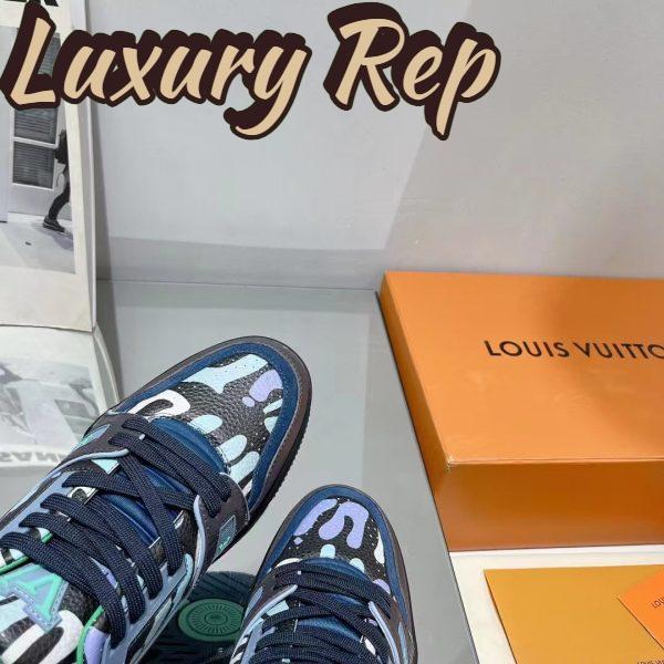 Replica Louis Vuitton Unisex LV x YK LV Trainer Sneaker Navy Blue Camouflage-Printed Canvas Grained Calf 11
