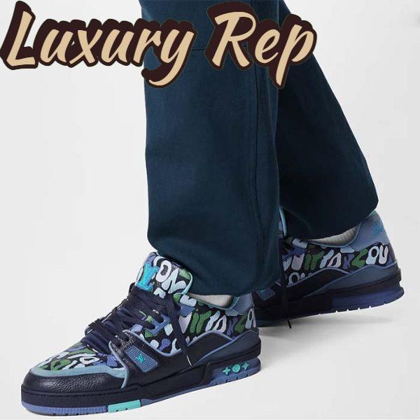 Replica Louis Vuitton Unisex LV x YK LV Trainer Sneaker Navy Blue Camouflage-Printed Canvas Grained Calf 13