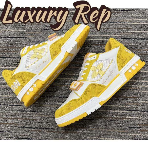 Replica Louis Vuitton Unisex LV Trainer Sneaker Yellow Monogram Denim Rubber Outsole Monogram Flowers 3
