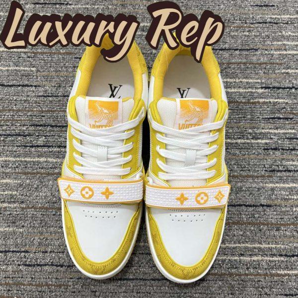 Replica Louis Vuitton Unisex LV Trainer Sneaker Yellow Monogram Denim Rubber Outsole Monogram Flowers 4