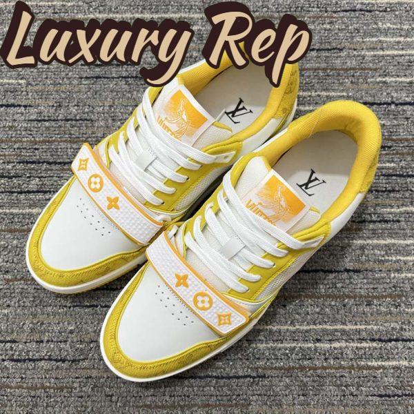 Replica Louis Vuitton Unisex LV Trainer Sneaker Yellow Monogram Denim Rubber Outsole Monogram Flowers 5