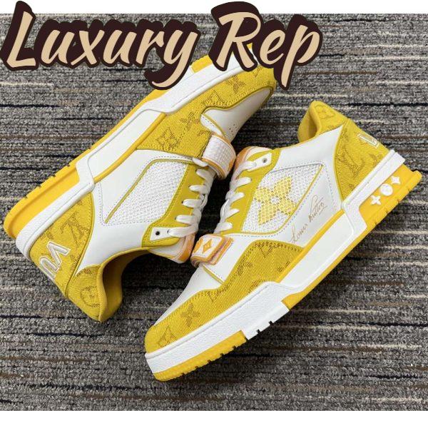 Replica Louis Vuitton Unisex LV Trainer Sneaker Yellow Monogram Denim Rubber Outsole Monogram Flowers 7