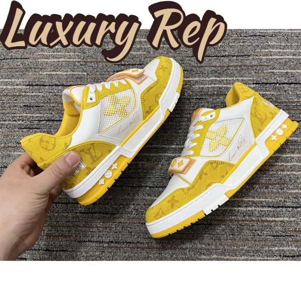 Replica Louis Vuitton Unisex LV Trainer Sneaker Yellow Monogram Denim Rubber Outsole Monogram Flowers 8