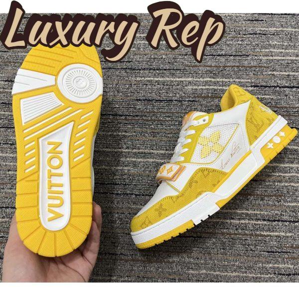Replica Louis Vuitton Unisex LV Trainer Sneaker Yellow Monogram Denim Rubber Outsole Monogram Flowers 9