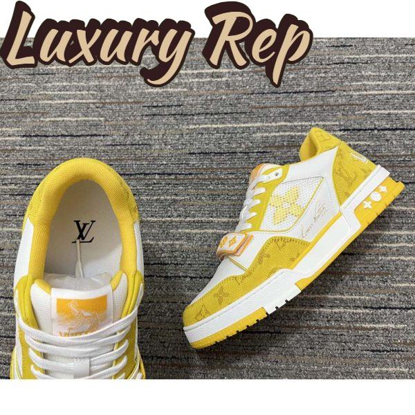 Replica Louis Vuitton Unisex LV Trainer Sneaker Yellow Monogram Denim Rubber Outsole Monogram Flowers 10