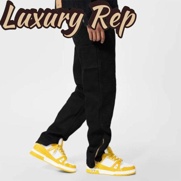 Replica Louis Vuitton Unisex LV Trainer Sneaker Yellow Monogram Denim Rubber Outsole Monogram Flowers 12