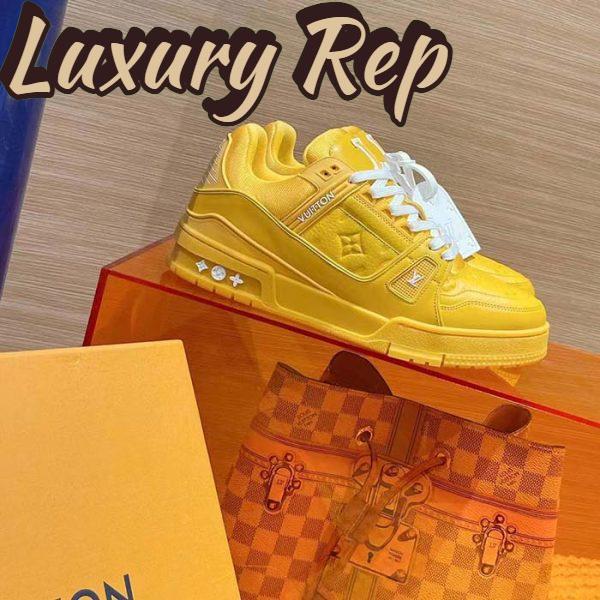 Replica Louis Vuitton Unisex LV Trainer Sneaker Yellow Monogram-Embossed Grained Calf Leather 3