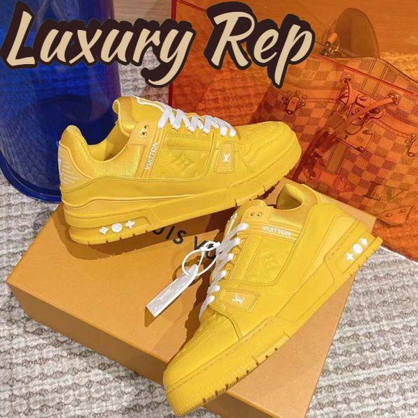 Replica Louis Vuitton Unisex LV Trainer Sneaker Yellow Monogram-Embossed Grained Calf Leather 4