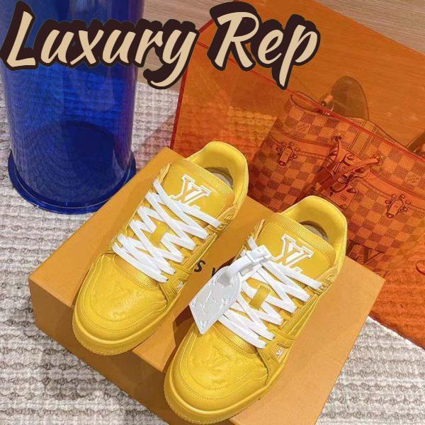 Replica Louis Vuitton Unisex LV Trainer Sneaker Yellow Monogram-Embossed Grained Calf Leather 5