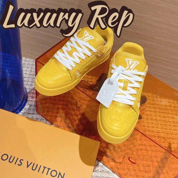 Replica Louis Vuitton Unisex LV Trainer Sneaker Yellow Monogram-Embossed Grained Calf Leather 6