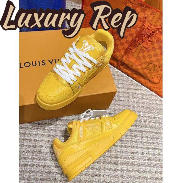 Replica Louis Vuitton Unisex LV Trainer Sneaker Yellow Monogram-Embossed Grained Calf Leather 7