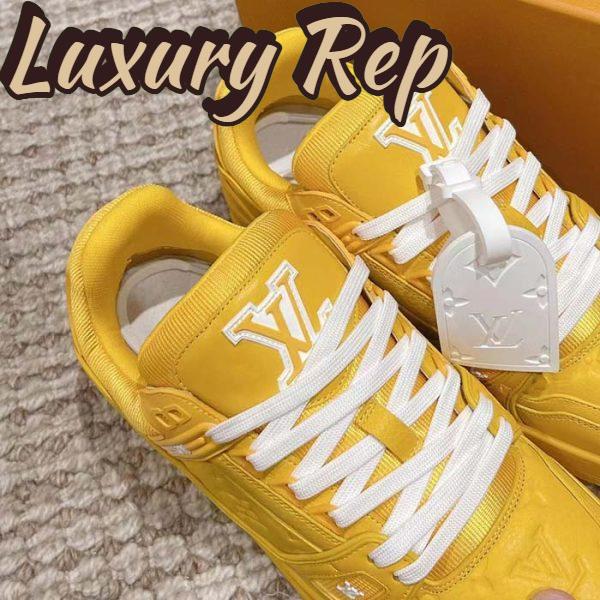 Replica Louis Vuitton Unisex LV Trainer Sneaker Yellow Monogram-Embossed Grained Calf Leather 8