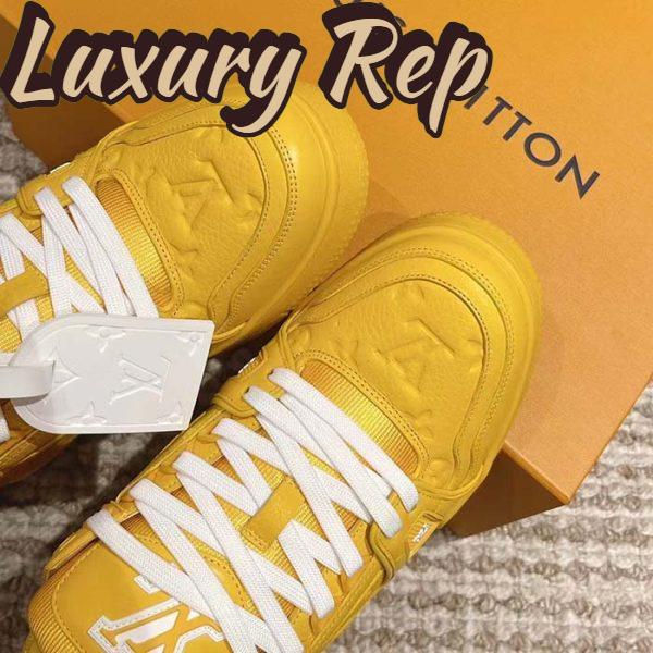 Replica Louis Vuitton Unisex LV Trainer Sneaker Yellow Monogram-Embossed Grained Calf Leather 9