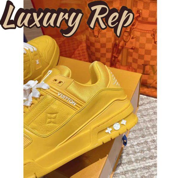 Replica Louis Vuitton Unisex LV Trainer Sneaker Yellow Monogram-Embossed Grained Calf Leather 11