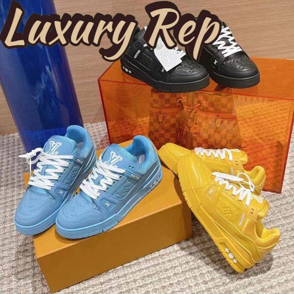 Replica Louis Vuitton Unisex LV Trainer Sneaker Yellow Monogram-Embossed Grained Calf Leather 12