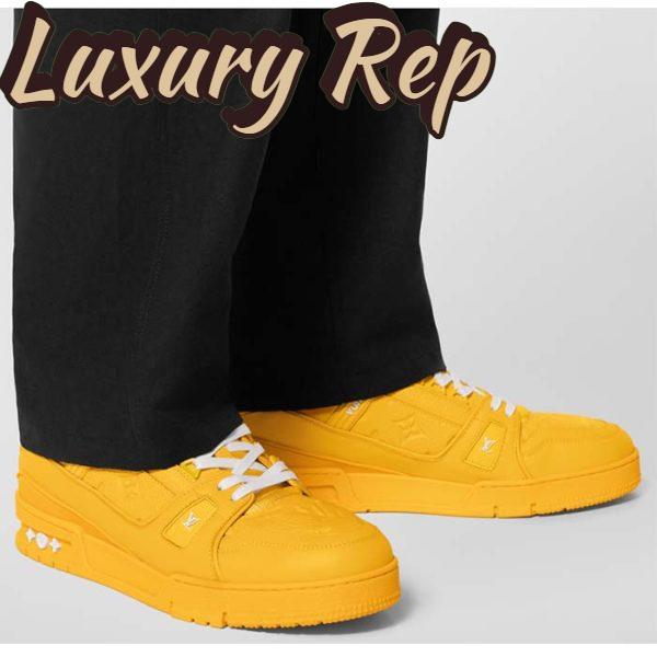 Replica Louis Vuitton Unisex LV Trainer Sneaker Yellow Monogram-Embossed Grained Calf Leather 16