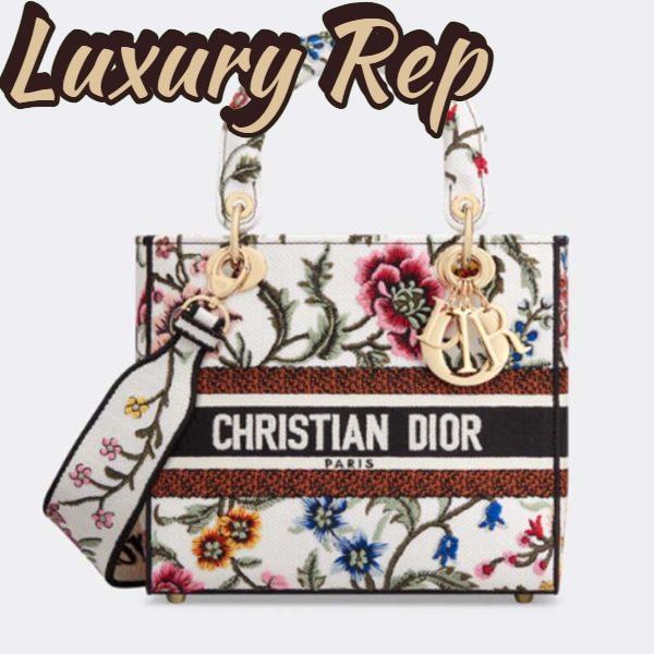 Replica Dior Women CD Medium Lady D-Lite Bag White Multicolor Dior Petites Fleurs Embroidery
