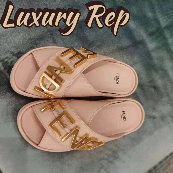 Replica Fendi Women Fendigraphy Pink Leather Slides 5