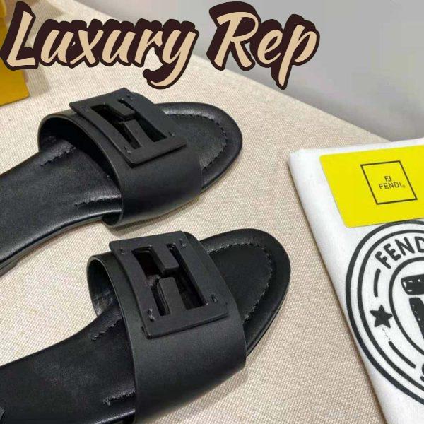 Replica Fendi Women Signature Black Leather Slides in 0.4 inches Heel Height 9