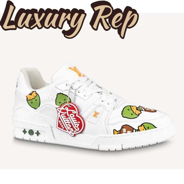 Replica Louis Vuitton Unisex LV Trainer Sneaker White Printed Calf Leather Rubber Outsole