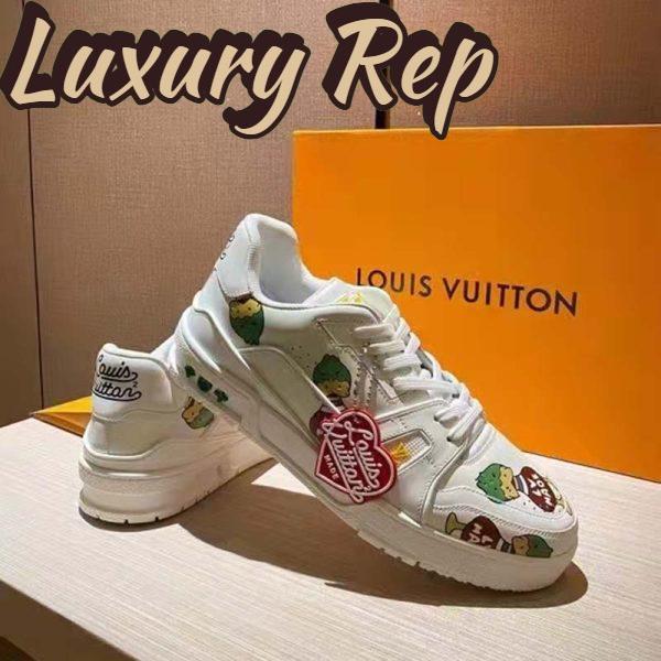 Replica Louis Vuitton Unisex LV Trainer Sneaker White Printed Calf Leather Rubber Outsole 3