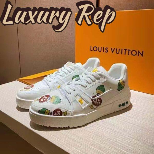Replica Louis Vuitton Unisex LV Trainer Sneaker White Printed Calf Leather Rubber Outsole 5