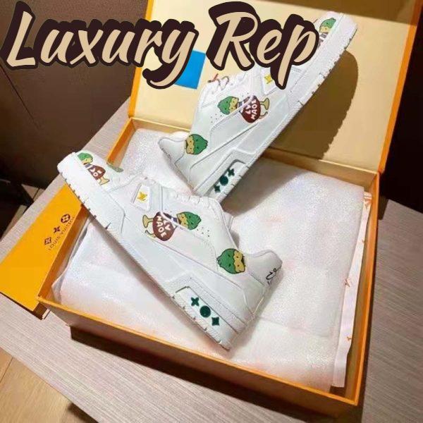 Replica Louis Vuitton Unisex LV Trainer Sneaker White Printed Calf Leather Rubber Outsole 6