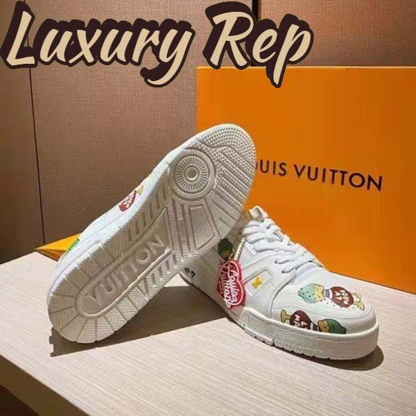Replica Louis Vuitton Unisex LV Trainer Sneaker White Printed Calf Leather Rubber Outsole 7