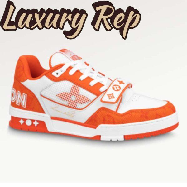 Replica Louis Vuitton Unisex LV Trainer Sneaker Orange Monogram Denim Rubber Outsole Monogram Flowers