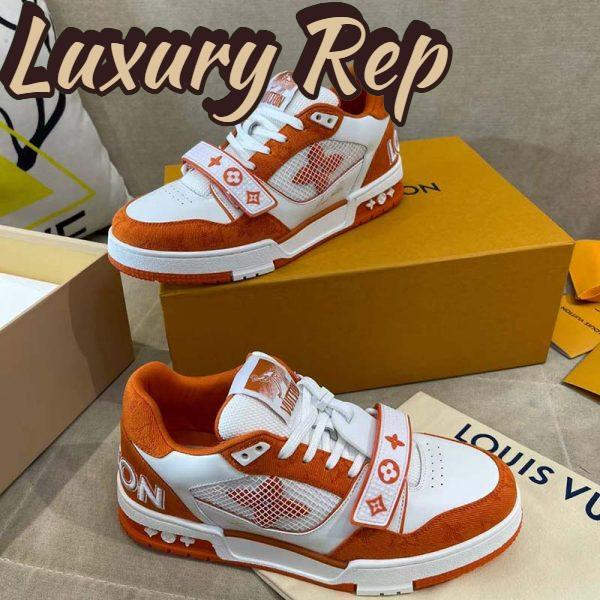 Replica Louis Vuitton Unisex LV Trainer Sneaker Orange Monogram Denim Rubber Outsole Monogram Flowers 3
