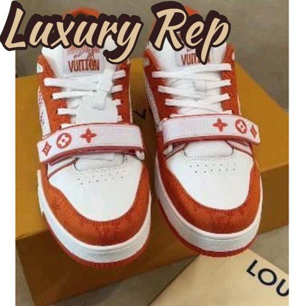 Replica Louis Vuitton Unisex LV Trainer Sneaker Orange Monogram Denim Rubber Outsole Monogram Flowers 4