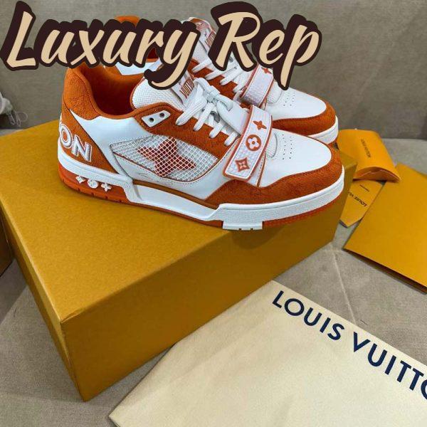 Replica Louis Vuitton Unisex LV Trainer Sneaker Orange Monogram Denim Rubber Outsole Monogram Flowers 5