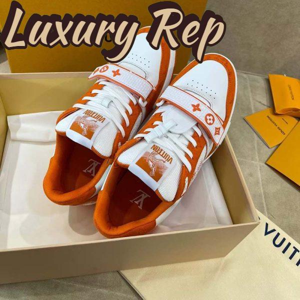 Replica Louis Vuitton Unisex LV Trainer Sneaker Orange Monogram Denim Rubber Outsole Monogram Flowers 6