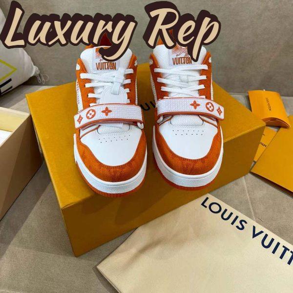 Replica Louis Vuitton Unisex LV Trainer Sneaker Orange Monogram Denim Rubber Outsole Monogram Flowers 7
