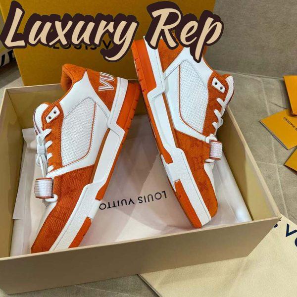 Replica Louis Vuitton Unisex LV Trainer Sneaker Orange Monogram Denim Rubber Outsole Monogram Flowers 8
