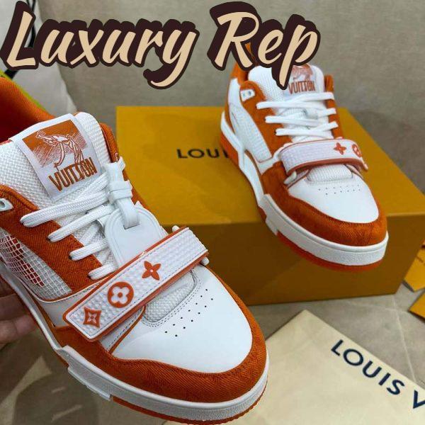 Replica Louis Vuitton Unisex LV Trainer Sneaker Orange Monogram Denim Rubber Outsole Monogram Flowers 9