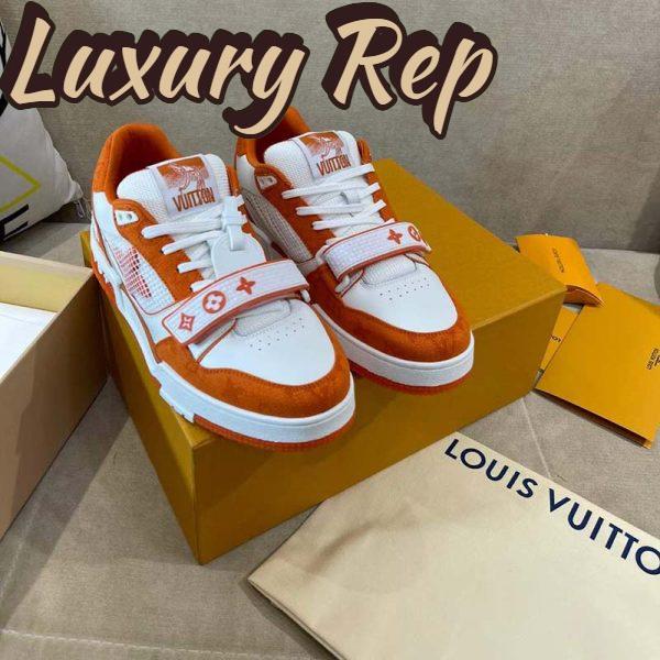 Replica Louis Vuitton Unisex LV Trainer Sneaker Orange Monogram Denim Rubber Outsole Monogram Flowers 10