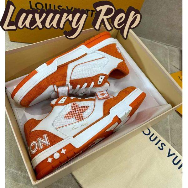 Replica Louis Vuitton Unisex LV Trainer Sneaker Orange Monogram Denim Rubber Outsole Monogram Flowers 11