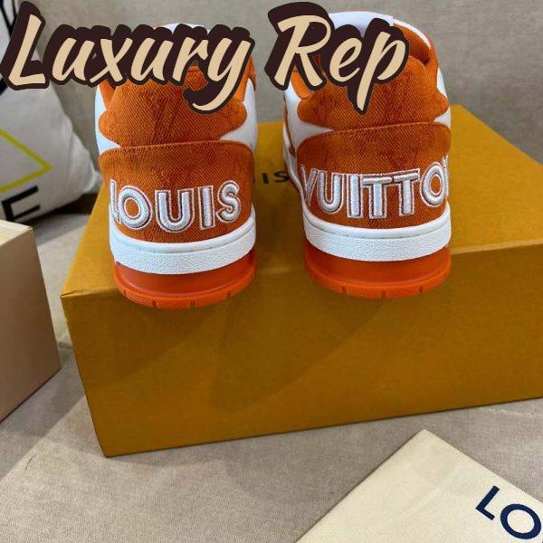Replica Louis Vuitton Unisex LV Trainer Sneaker Orange Monogram Denim Rubber Outsole Monogram Flowers 12