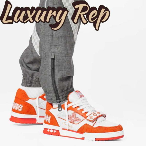 Replica Louis Vuitton Unisex LV Trainer Sneaker Orange Monogram Denim Rubber Outsole Monogram Flowers 15