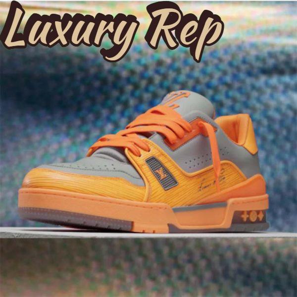 Replica Louis Vuitton Unisex LV Trainer Sneaker Orange Epi Calf Leather Rubber Outsole 3