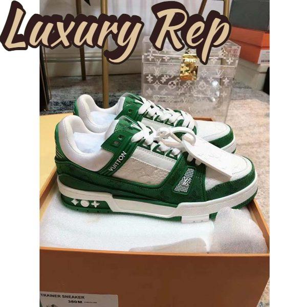 Replica Louis Vuitton Unisex LV Trainer Sneaker Green Monogram Denim Embossed Grained Calf Leather 3