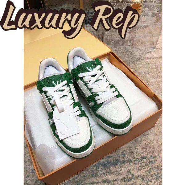 Replica Louis Vuitton Unisex LV Trainer Sneaker Green Monogram Denim Embossed Grained Calf Leather 4