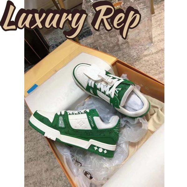 Replica Louis Vuitton Unisex LV Trainer Sneaker Green Monogram Denim Embossed Grained Calf Leather 5