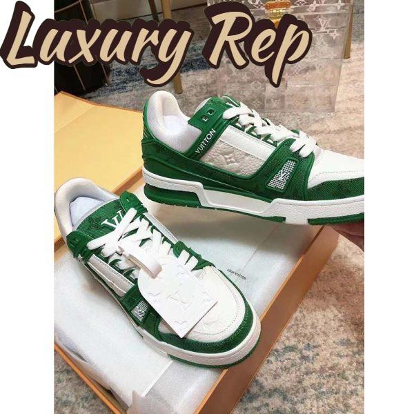 Replica Louis Vuitton Unisex LV Trainer Sneaker Green Monogram Denim Embossed Grained Calf Leather 6