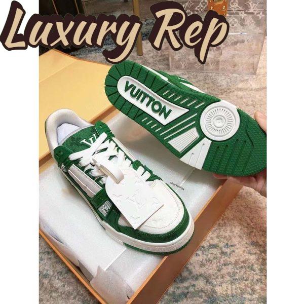 Replica Louis Vuitton Unisex LV Trainer Sneaker Green Monogram Denim Embossed Grained Calf Leather 7