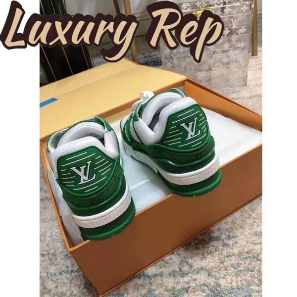 Replica Louis Vuitton Unisex LV Trainer Sneaker Green Monogram Denim Embossed Grained Calf Leather 8