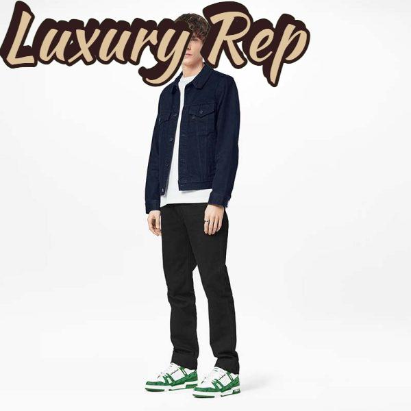 Replica Louis Vuitton Unisex LV Trainer Sneaker Green Monogram Denim Embossed Grained Calf Leather 9