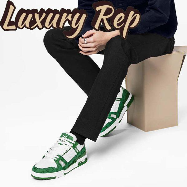 Replica Louis Vuitton Unisex LV Trainer Sneaker Green Monogram Denim Embossed Grained Calf Leather 10