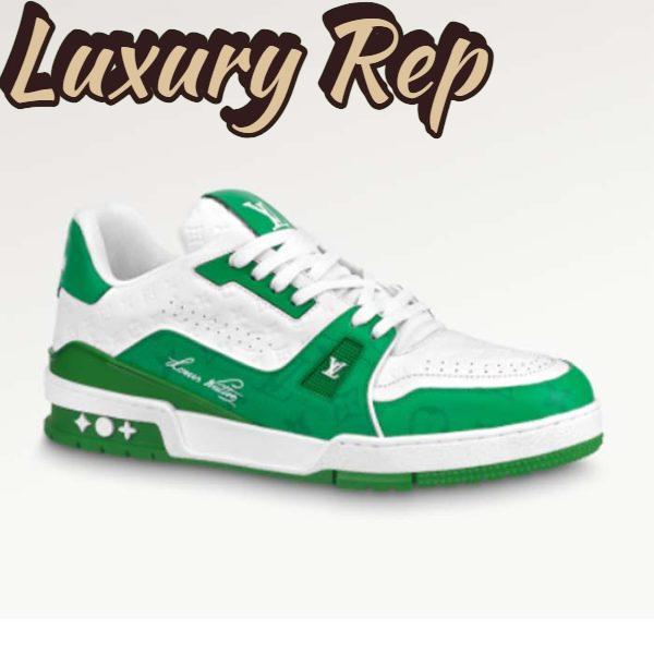 Replica Louis Vuitton Unisex LV Trainer Sneaker Green Mini Monogram Embossed Calf Leather